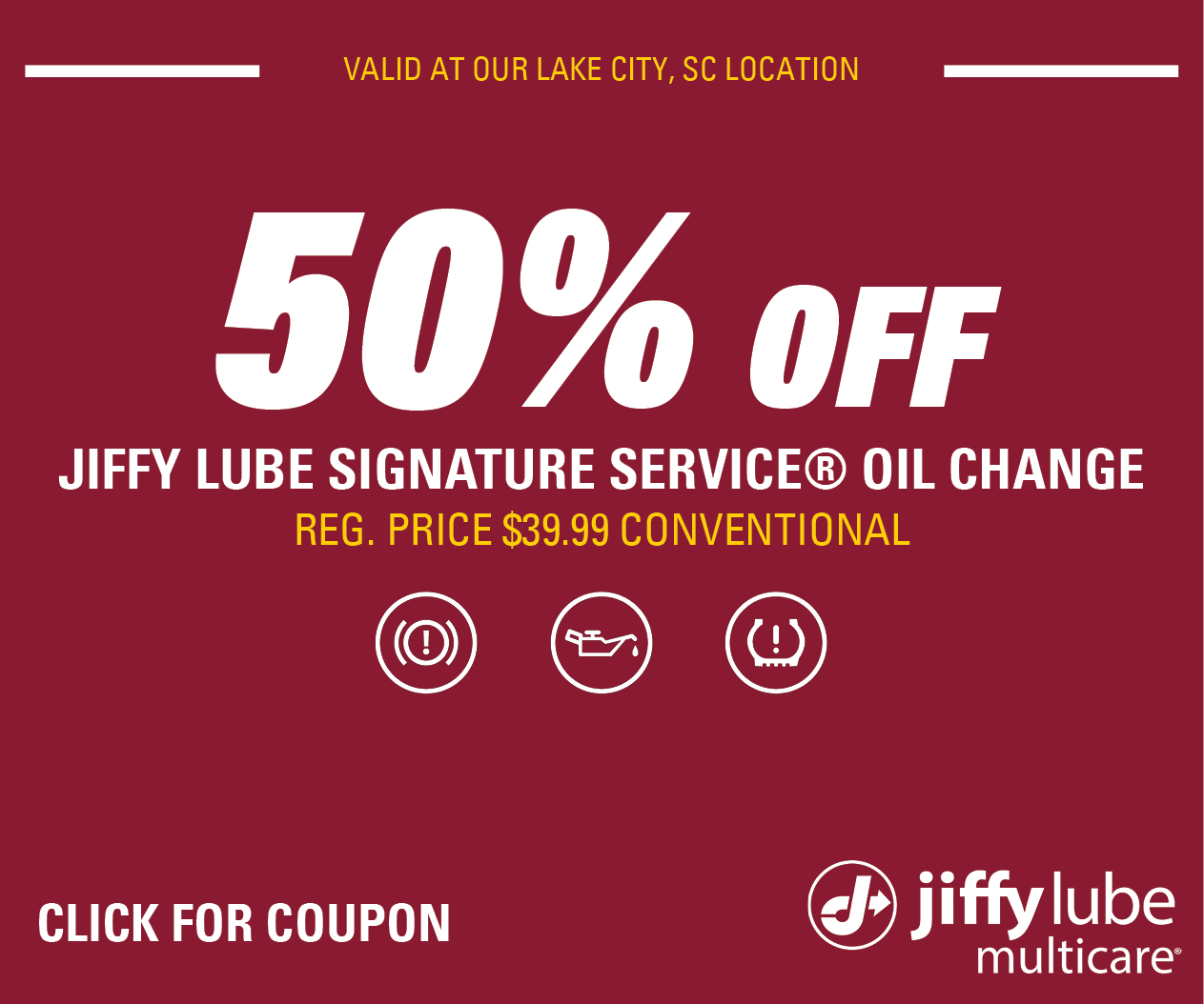 50% OFF Conventional SSOC Lake City Display Ad Website Image (Bronco Lube)