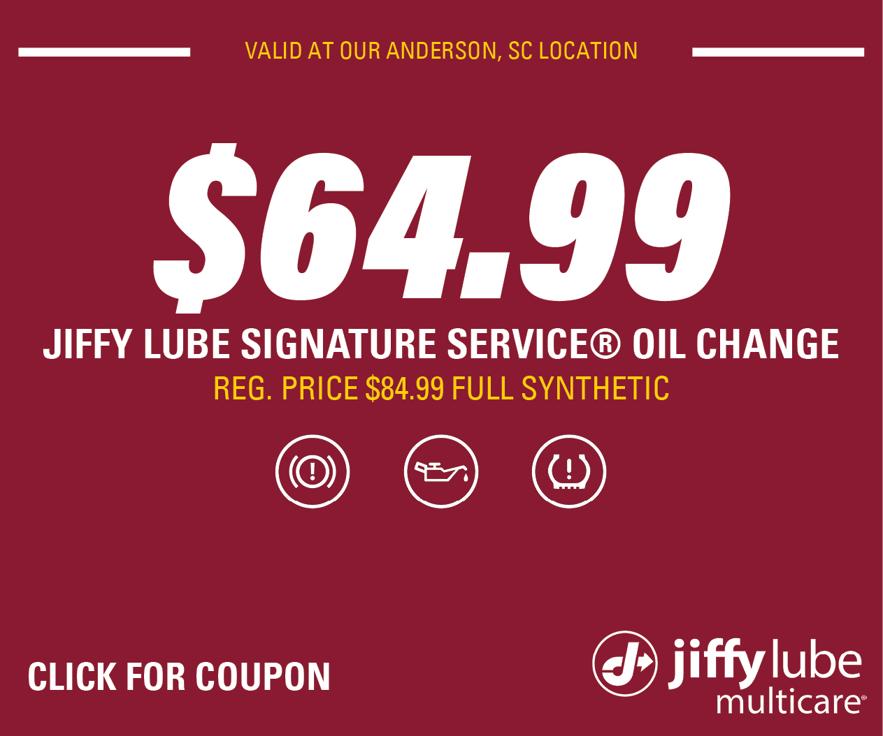 DISPLAY AD – $64.99 Full Synthetic SSOC Anderson Website Image (Bronco Lube)