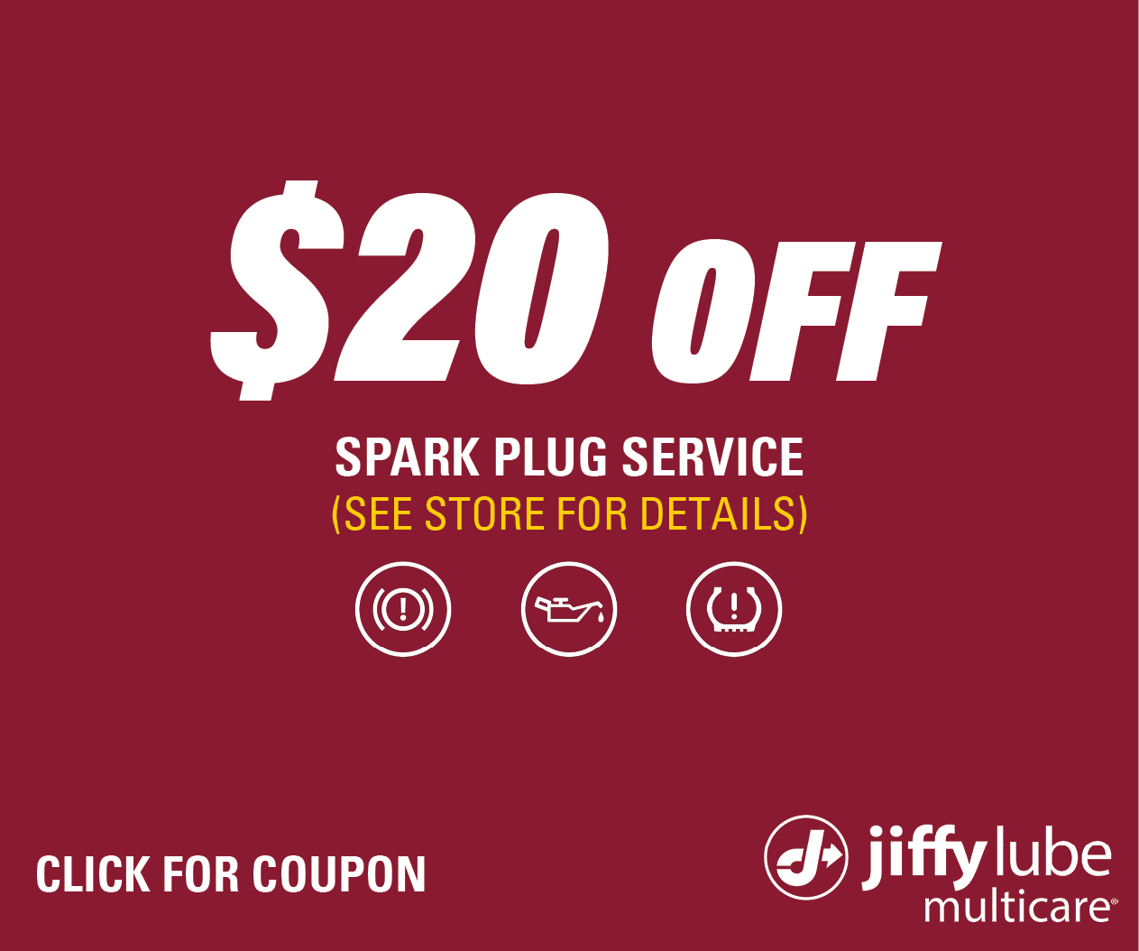$20 OFF Spark Plug Service Website Image (Bronco Lube)
