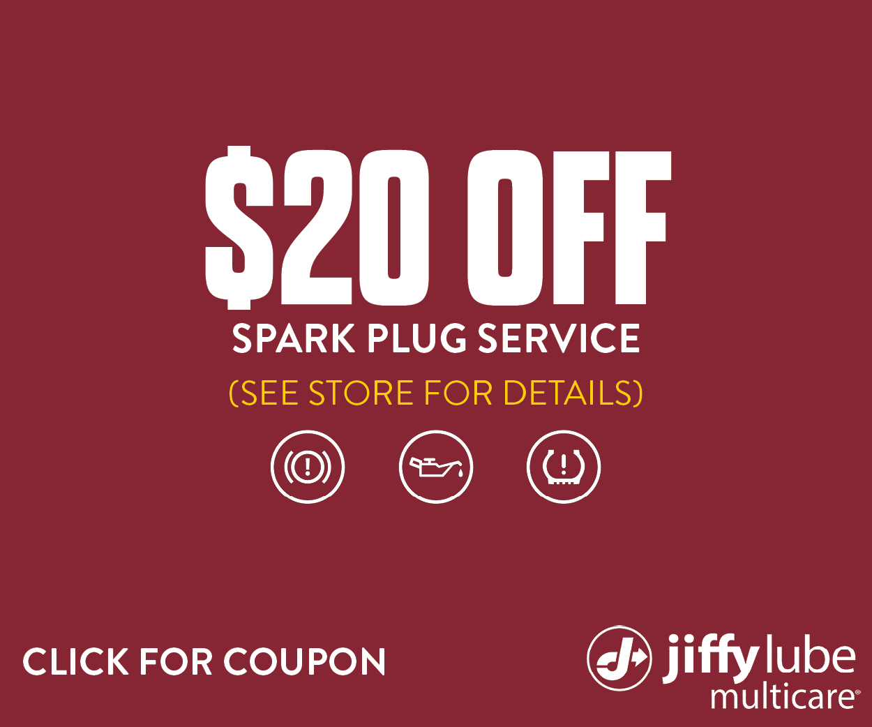 2024 – $20 OFF Spark Plug Service Image (Bronco Lube)