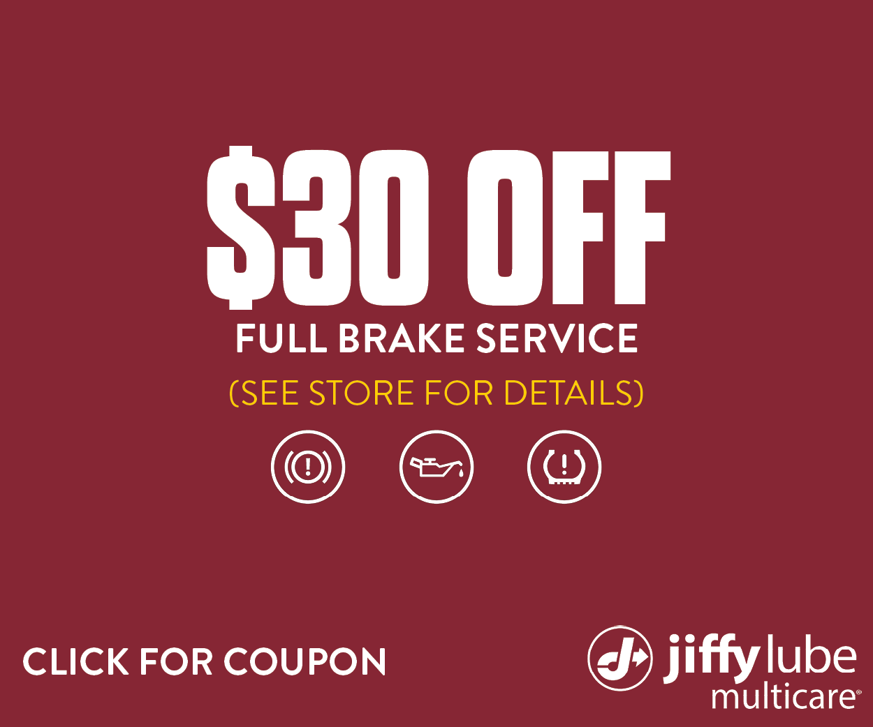 2024 – $30 OFF Full Brake Service Website Image (Bronco Lube)