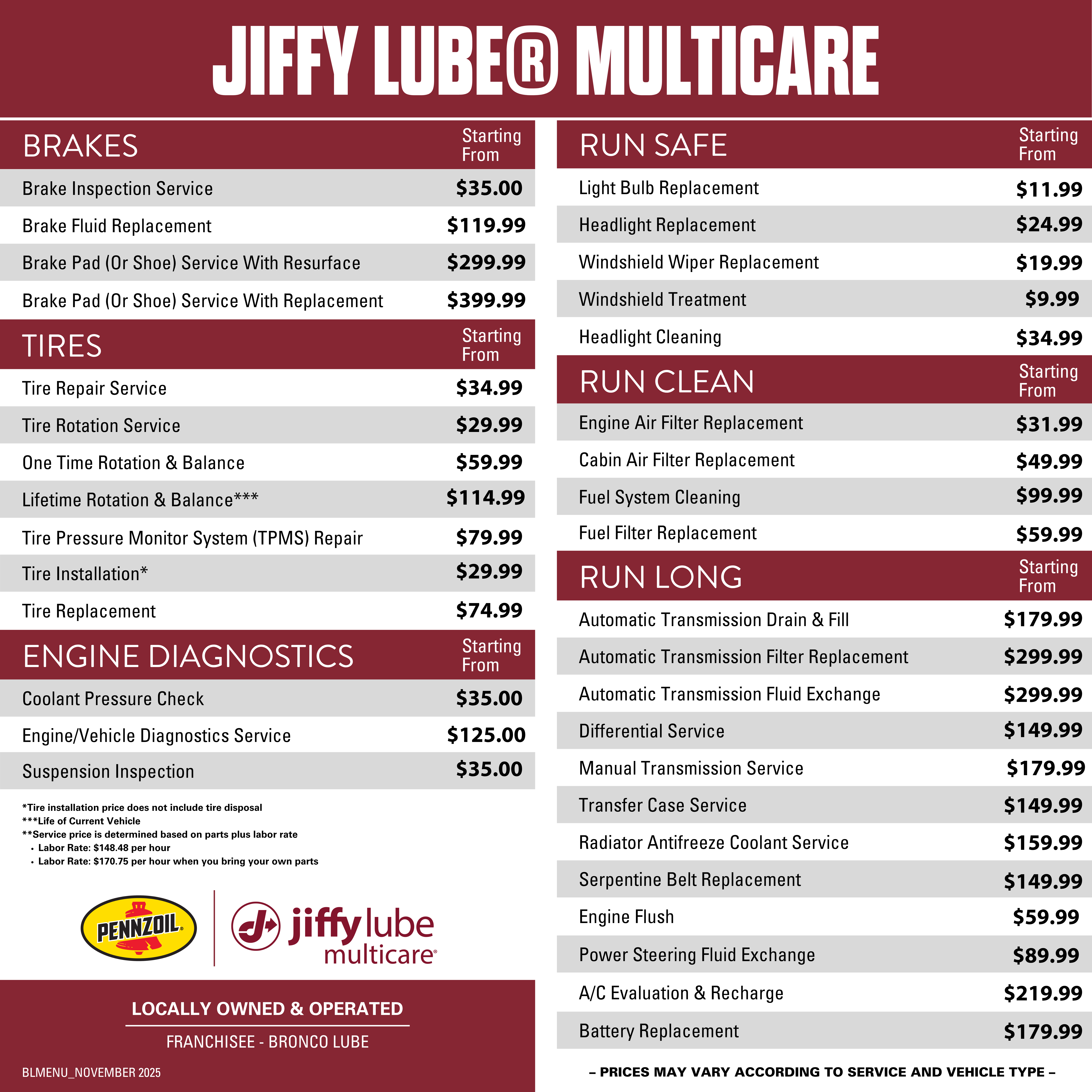 Bronco Lube Menu Board 2026 Page 2